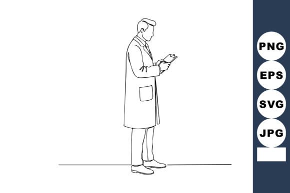 Doctor Standing and Writing on Clipboard: A Calm Embroidery Design