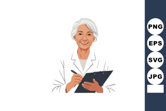 Elderly Female Doctor Holding Clipboard