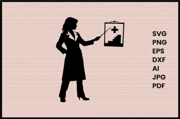 Female Doctor Pointing at Chart Silhoue: Real Embroidery Test