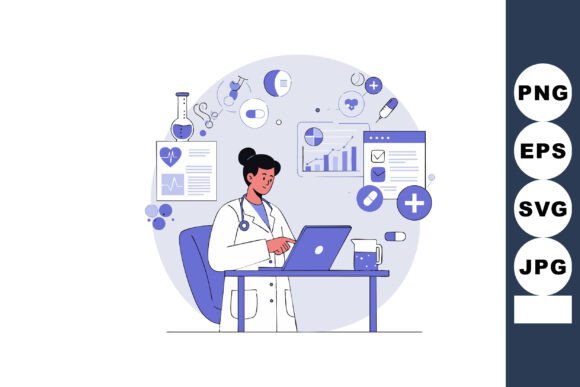 Female Doctor Working on Laptop: Embroidery Design Review