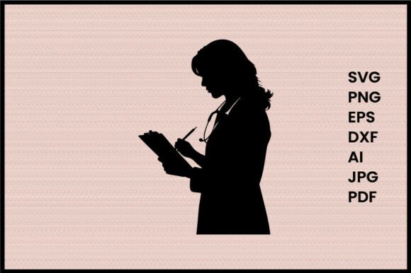 Female Doctor Writing Clipboard Silhouette