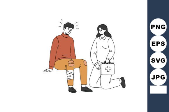 Injured Man with Bandaged Leg Receiving