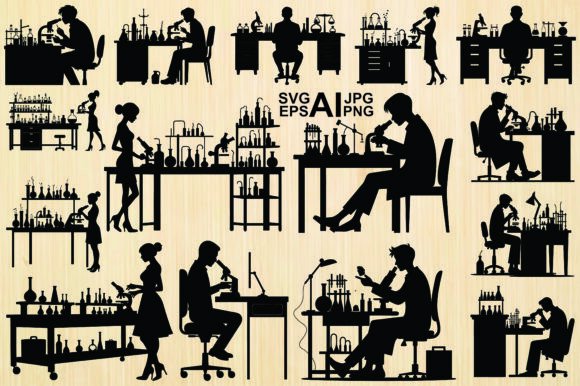 Lab Researcher Silhouette Vector Bundle In Action