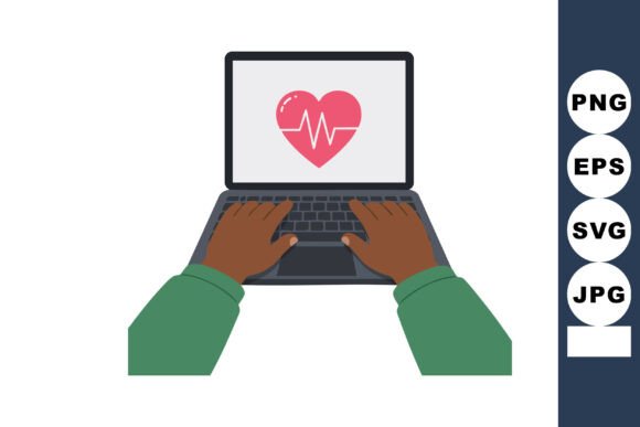 Laptop with Heart Pulse Monitor on Scree