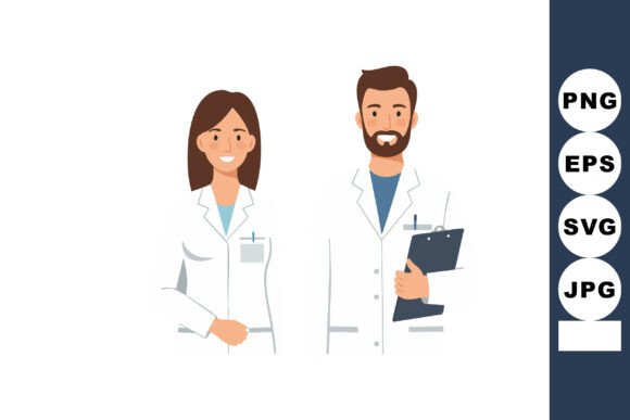 Male and Female Doctors Wearing White Co