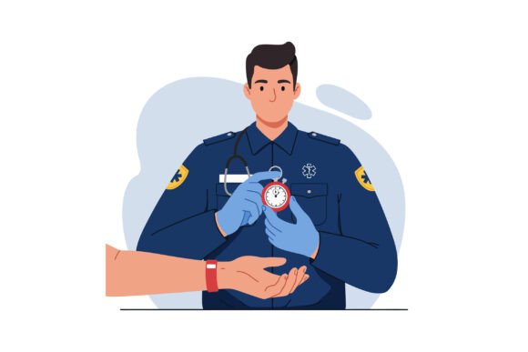 Male Paramedic Measuring Pulse with Stop