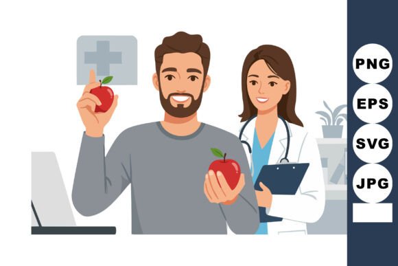 Male Patient Holding Apple with Female Doctor Review