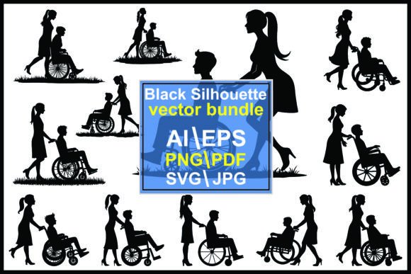Silhouettes of People with Wheelchairs