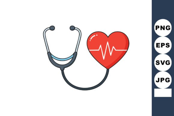 Stethoscope with Red Heart and Heartbeat
